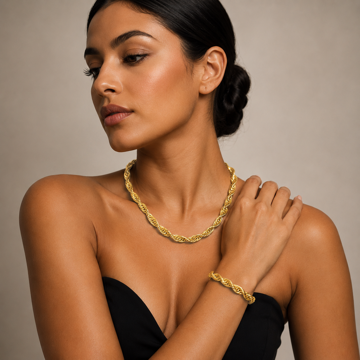 18K Yellow Gold Twist Rope Chain Set