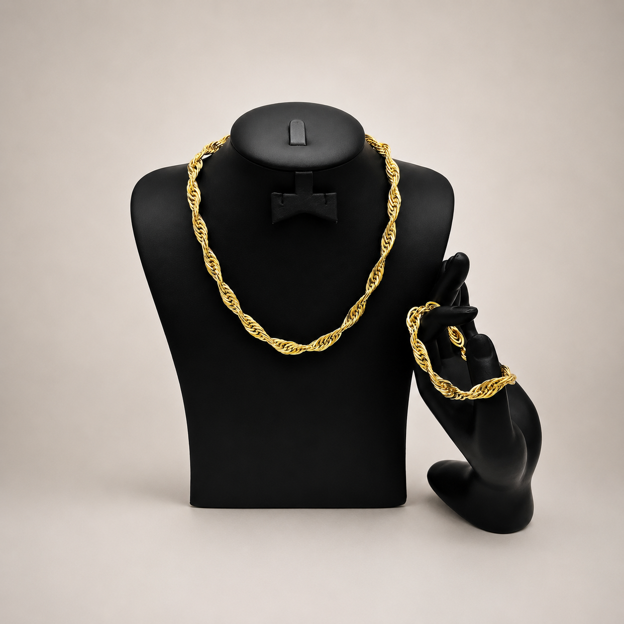18K Yellow Gold Twist Rope Chain Set